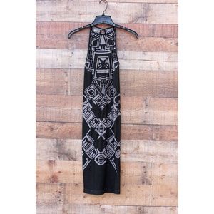 Black and Gray Patterned Halter Dress